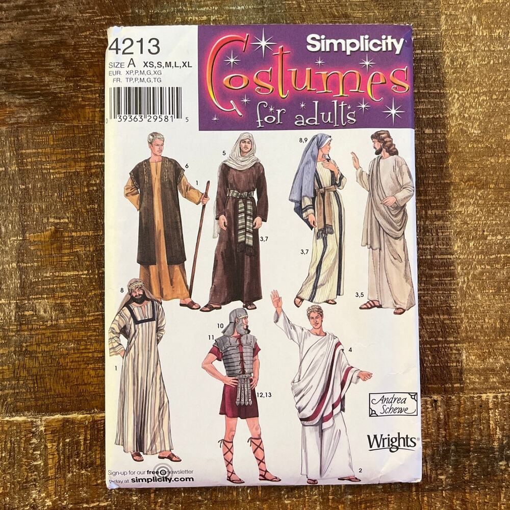 Simplicity Sewing Pattern 4213 Costume Bible Nativity Roman Soldier XS-XL UNCUT